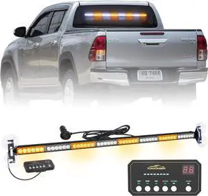 35 inch Traffic Advisor Light Bar 48 LED Strobe Lights Amber White Emergency Safety Warning Lights Front/Rear Window w/Display Controller for Construction Vehicles plow/Tow Trucks Wreckers