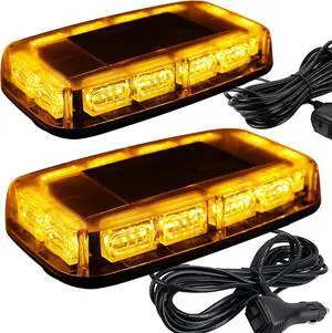 2pcs 48LED Roof Top Strobe Lights, High Visibility Emergency Safety Warning LED Mini Strobe Light bar with Magnetic Base for 12-24V Snow Plow, Trucks, Construction Vehicles (Amber)