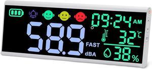 13 inches Decibel Meter Wall Hanging Sound Decibel Meter, Sound Level Meter with Large LED Display Noise, Temperature, Humidity, Time Noise Monitor for Classroom