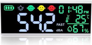 30~130dB Sound Level Meter, 13 inches LCD Display Wall Hanging Sound Gauge, Noise Level Detector, Decibel Monitoring Device, Time, Temperature, Humidity for Studio Classroom Home