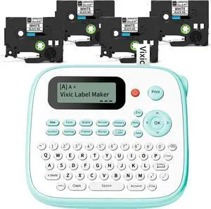 Label Maker, D210S Label Maker Machine with 4 Laminated Tapes, 12mm Labeler Label Maker with QWERTY Keyboard, Print Different Fonts Frame Barcode for Home Office School, Green