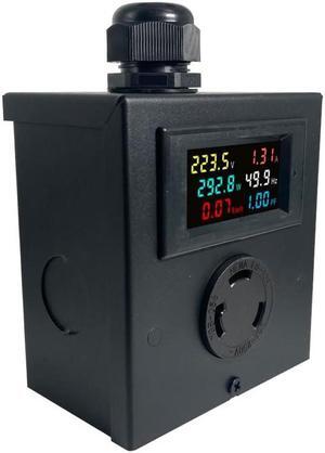 L6-30 Outlet Meter Box Installation Kit Assembly Required for Custom Application w/Box, Recepticle, LCD Meter, Screws, Cable Gland 110-240v Ampmeter, Voltmeter, Monitor Energy Usage