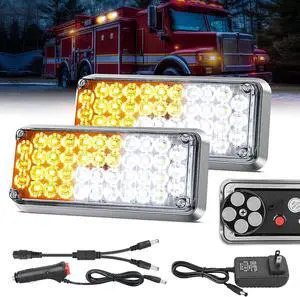 2PCS 42LED Amber White Wireless Magnetic Strobe lights Portable Warning Hazard Lights Surface Mount Waterproof 5 Patterns for 12V 24V Cars Trucks Van Off Road Vehicles ATV