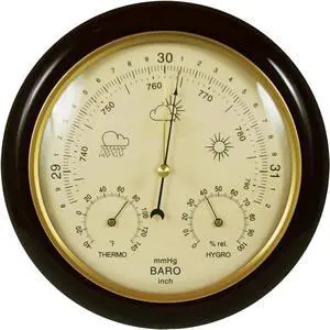 Weather WS-YG302A WS-YG302-Y Cherry Finish Traditional Barometer with Temperature and Humidity (Beige Dial)