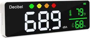 Meter Wall Hanging Sound Level Meter 11 inch Large LED Display Noise Temperature Humidity Meter with Alarm Icons Indicator Wide Applications for Classroom, Studio, Home, Factory