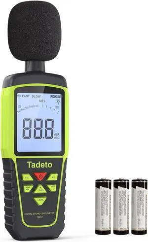 Tadeto Digital Sound Level Meter Portable SPL Meter 30dB to 130dB(5 Measurement Range) Backlight LCD Display, MAX/MIN Noise Measurement, Audible and Visual Alarms,Data Hold, A/C Mode