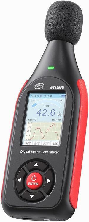 Sound & Noise Decibel Level Reader Monitor, SPL Meter 30dB to 130dB(A) with Record, Visual Alarm, A/C Weighted, Rechargeable for Home, Classroom