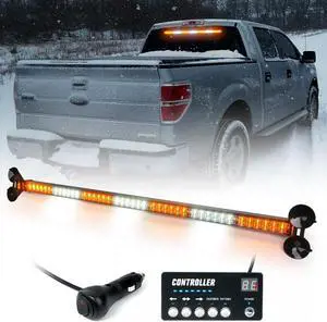 31 Inch LED Traffic Advisor Strobe Light Bar w/Controller Rear Windshield Window Flashing Warning Directional Emergency Lightbar for Construction Snow Plow Vehicles Work Trucks- Amber White
