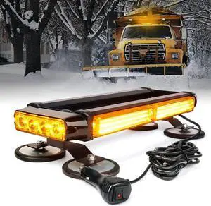 Amber COB LED Rooftop Strobe Lights Bar, Double Side Flashing Emergency Hazard Caution Warning Beacon Lightbar w/Magnetic Base for Construction Vehicles Tow Trucks Vans Tractor Snowplow