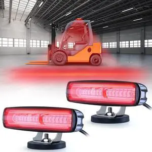 New Magnets LED Forklift Lights 2 Pack Warehouse Warning Lights Truck Safety Lights Red Side Zone Warning Lights (30W, DC 12-80V)