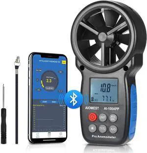 Digital Anemometer AI-100APP Wind Speed Measuring Device Android/iPhone Compatible W/Data Logging for Air Flow Velocity Wind Temperature Wind Chill Gauge Tester