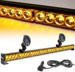 Light Bar 35.5 Inch 13 Flash Patterns 32 Led Warning Lights Traffic Advisor Bar Yellow Strobe Safety Lights with Cigar Lighter (35. 5 Inch, Amber Yellow)