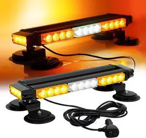 16.8 Inch LED Strobe Flashing Light Bar, 26 Flashing Modes High Intensity Emergency Hazard Warning Beacon Lights with Magnetic Base for Car Trucks Trailer Roof Safety (Amber White Amber)