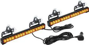 2x16.8 inch Emergency Flashing LED Traffic Advisor Strobe Light Bar 32LED 26 Flash Patterns Interior Safety Warning Lights (Amber)