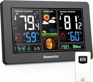 Weather Station Wireless Indoor Outdoor Thermometer, Color Display Digital Weather Thermometer with Atomic Clock, Barometric Pressure, Forecast Station with Adjustable Backlight, Black