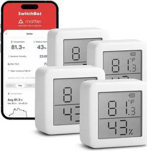 Smart Hygrometer Thermometer, Hygrometer Indoor Humidity Meter, Dewpoint/VPD/Absolute Humidity Sensor, Bluetooth Digital Temperature Monitor with Free Data Storage, 4-Pack