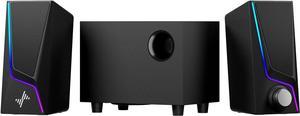 Computer Speakers with Subwoofer, 2.1 Hi-Fi PC Speakers System with 6 Lighting Modes, Enhanced Bass, Plug and Play, USB/USB-C Powered and 3.5mm Aux in for Desktop, Monitor, Laptop, Tablet