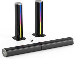 Sound Bars for TV with Built-in Subwoofer, Colorful LED Light Bar Speakers, 2.2ch 32 Inches Detachable Soundbar, Bluetooth 5.3/ARC/Optical/AUX/USB Connection for Home, Parties
