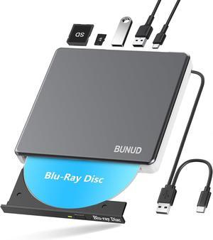 External Blu Ray CD DVD Drive, USB 3.0 Type C Blu ray Burner BD Player Read/Write Portable Bluray Drive Slim Optical Blue Ray CD DVD Reader for Laptop PC Windows 11 MacBook Pro Air Desktop Linux OS