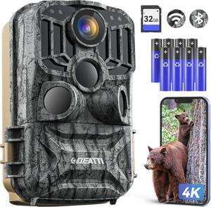 Trail Camera 48MP 4K Game Camera with 8 Batteries 32G SD Card,WiFi Bluetooth Connection,Trail Cameras with Night Vison Motion Activated Waterproof for Wildlife Deer Outdoor 0.1s Trigger Time