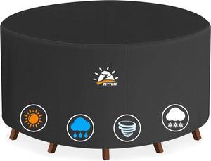 Round Patio Table Cover 96 Inch - 600D Outdoor Furniture Cover Round Waterproof & Heavy Duty, Lawn Furniture Set Covers Large for Outside Dining Table and Chairs Seating - 96 x 96 x 28 Inch