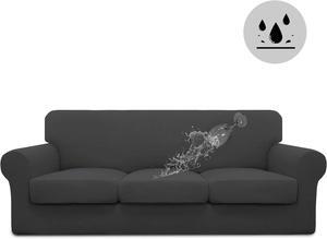 100% Dual Waterproof Oversized Cover Stretch Soft Couch Cover for Dogs, Sofa Slipcover for 3 Separate Cushion Couch Leakproof Furniture Protector for Kids, Pets Dark Gray
