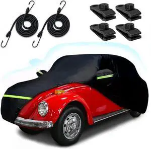 Car Covers for 1960-1980 Beetle Bug Sedan 2-Door Waterproof All Weather Beetle Full Car Cover 210T Custom-fit Outdoor Windproof Cover with Door Zipper Up to 167L(Black)