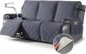 Waterproof Recliner Sofa Cover Couch Cover for Reclining Couch 3 Seat Non-Slip Split Sofa Slipcover 3-Pieces with Straps, Washable Reclining Sofa Cover for Kids Pets(3 Seater, Dark Grey)