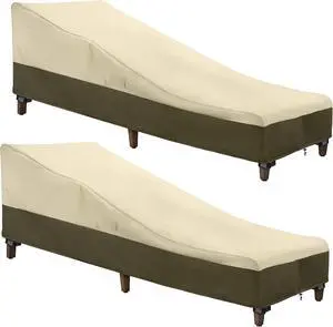 Chaise Lounge Cover Outdoor Waterproof, 2 Pack Patio Lounge Chair Cover 600 D Heavy Duty, UV & Rip & Fade Resistant, All Weather Protection, 80W x 32D x 25H inch, Beige & Olive