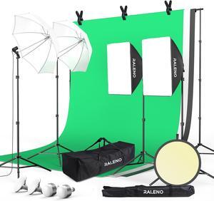 Photography Lighting Kit, 8.5 x 10 ft Backdrop Stands with Green Screen, Softbox and Umbrella with 5500 K, 97CRI, LED Bulbs, 3 Color Backdrops for Photo Studio Equipment, Portrait Product Shoot