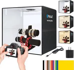Light Box Photography, 20x20 inch Portable Photo Studio Light Box, Professional Dimmable Quick Charge USB-C Photo Booth with 160 LED Lights & 12 Color Backdrops Photo Box for Product Photography
