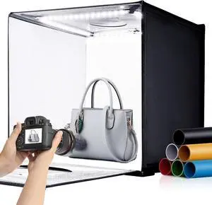 24"x24" Photo Studio Light Box for Photography, Foldable Bi-Color Dimmable Shooting Tent Kit with 240 LED Lights, 3000-6500K Lighting Booth, 6 Color Backdrops