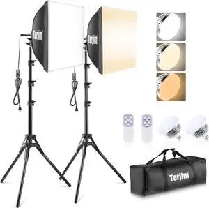 Softbox Photography Lighting Kit, 16'' x 16'' Professional Softbox Lighting Kit with 85W 3000-7500K LED Bulbs, Studio Lights for Photography/Video Recording/Live Streaming/Portraits Shooting