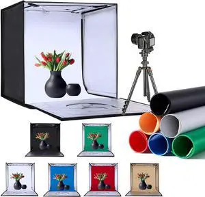 Light Box Photography 20"x20" with 80LED Lights and 6 Color Backdrops Photo Box with Lights, Foldable Light Box with Adjustable Brightness, 6000-6500K Dimmable Portable Picture Box Shooting