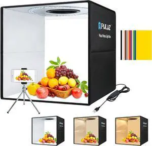 Photo Light Box, 16" x 16" Professional Foldable Portable Studio Photography, Tri-Color Dimmable Light Shooting Tent Box with 12 Colors Backdrops & 144 LED Lights
