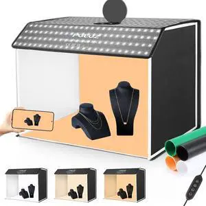 Light Box Photography 24x16in, Portable Photo Studio Light Box with 336+336 LED Lights 4 Color backdrops Professional Photography Lighting Tent Kit for Big Product Photography Lightbox