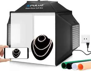 16''x16'' Photo Studio Light Box, Upgraded Photo Box Soft Box Integrated Portable Light Box Photography with Hight CRI 480 LED Lights & 4 Color Backdrops for Product Photography