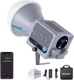 HS60B Mini Video Light with App Control, 60W Handheld Portable Bi Color COB LED Continuous Output Lighting with 35000lux/1m 2700-6500K 0-100% PWM Dimming CRI/TLCI 97+ 12 Scenes USB Type C