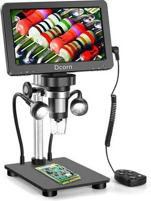 7'' Digital Microscope 1200X, 12MP 1080P Photo/Video Microscope for Adults Soldering Coins,Metal Stand,Wired Remote,10 LED Fill Lights,PC View,Windows/Mac - Black