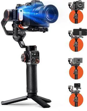 MT2 Kit Gimbal Stabilizer for Camera, 3-Axis Gimbal for Mirrorless/Pocket/Action Camera/Smartphone, AI Tracker, Magnetic Fill Light Stabilizer, Available for Canon/Nikon/Sony