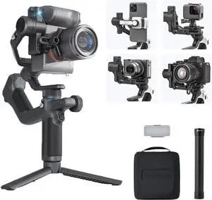 SCORP Mini-2 Combo:Portable Bag+11''Carbon Fiber Pole+Fill Light,All in One 3-Axis Camera Stabilizer,Built-in AI Tracker Handheld Gimbal for Mirrorless Camera,GoPro,Smartphone (Black)