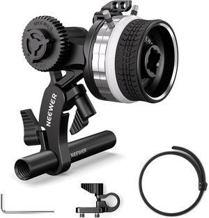 Mini Follow Focus with A/B Stops, Lens Gear Ring, 15mm Rod & Rod Clamp for Cinema Camera, DSLR/Mirrorless Camera, Compatible with Lens Diameter Up to 114mm, PG001 (Silver)