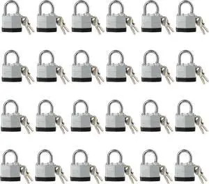 Lock, Laminated Steel Keyed Padlock, Keyed Alike Locks, Big Key Head, Normal Shackle Padlock-Pack of 24