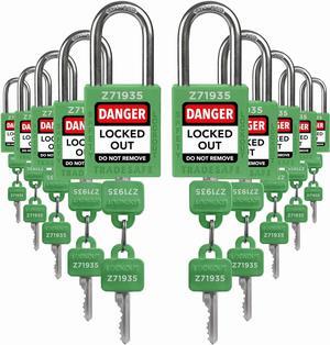 Lockout Tagout Locks Set - 10 Green Keyed Alike Padlocks, 2 Keys Per Lock, OSHA Compliant Loto Locks for Lock Out Tag Out Stations, Premium Grade