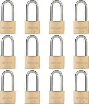 Weatherproof Padlock with Stainless Steel 304 Long Shackle and Solid Brass Body, 1-9/16 in. Wide, 12 Padlocks Keyed Alike, Marine Grade Rustproof Lock for Outdoors Use YNBSP1240