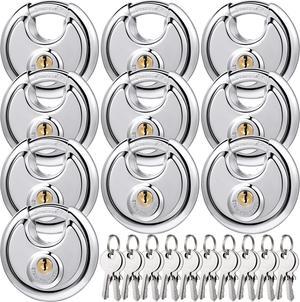 10 Pack Padlocks Alike Keyed, Stainless Steel Pad Locks with Same Key Discus 2-3/4 Inch Wide 3/8 Inch Diameter Shackle, Disc for Outdoor Use, Storage Unit, Sheds, Garages and Fence