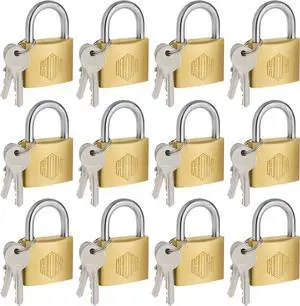 Solid Brass Keyed Different Padlock with 1-9/16-Inch Wide Body, Brass Cylinder - for Hasp Latch, Sheds, Fences, Storage Locker, 12-Pack