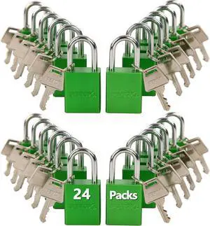 Outdoor Padlocks - Pack of 24 Pcs Lock Keyed Different 72 Pcs Brass Key, Weatherproof, High-Security Padlocks in Vibrant Green, Long Shackle for Fence, Locker Lock, Yard,Lock-Out