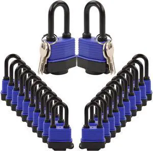 20Pcs Heavy-Duty 44mm 1.75" Out-Door Padlock Keyed-Alike, Water-Proof Cover, Steel Lock with Same-Key, Weather-Proof Extra-Long-Shackle Anti-Rust, Brass Cylinder for Boat,Fishing, Marine,Fence