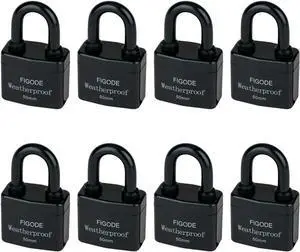 Outdoor Waterproof Padlocks, Covered Heavy Duty Laminated Steel Locks, Lock Set with Keys, 2.2 in. Wide, 8-Pack Keyed Alike Padlocks with Standard Shackle